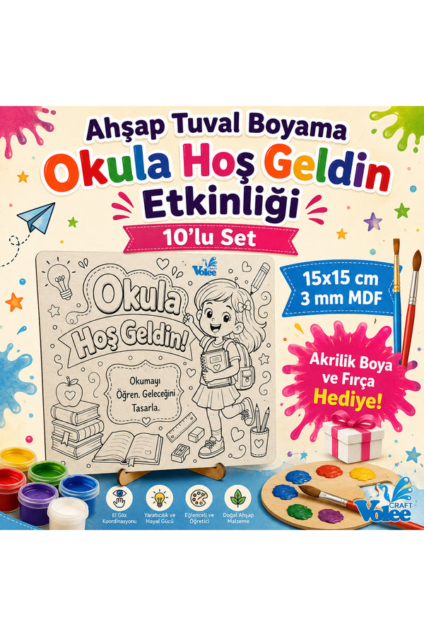 MES Akademi Yapay Zeka Eğitim Seti Hediyeli Ahşap MDF Tuval Boyama Seti Okula Hoş Geldin Etkinliği Akrilik Boyama 10'lu Set