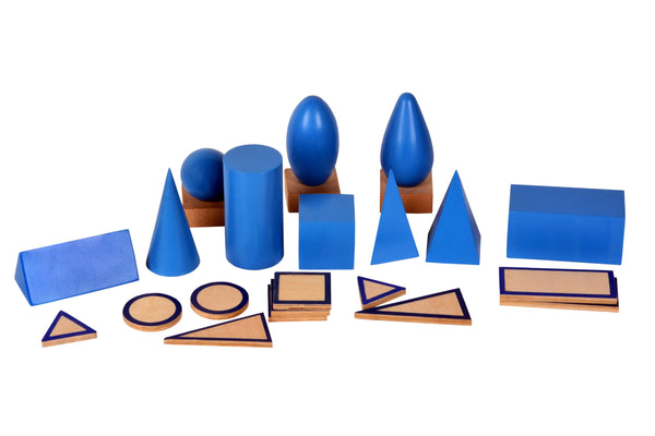 Mavi Geometrik Prizmalar - Doğal Ahşap Montessori Eğitim Aracı