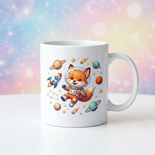 Astronot Yavru Tilki Uzay Temalı Çocuk Kupa Bardağı - Sevimli İllüstrasyon 330 ml