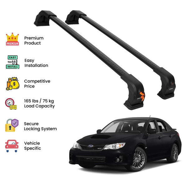 Black Premium Roof Rack Cross Bars For Subaru Impreza 2008-2012 - Bazarry Auto