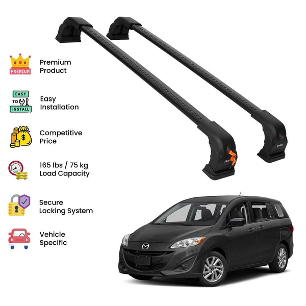 Black Premium Roof Rack Cross Bars For Mazda 5 2006-2017 - Bazarry Auto