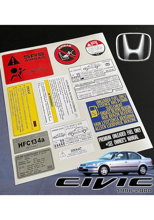HONDA CİVİC 1996-2000 Decal Set Stickers For All Models Engines Best Quality - Bazarry Auto