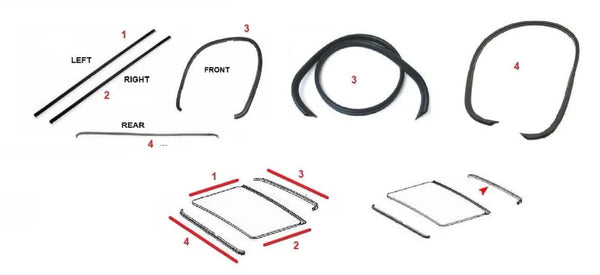 FIT FOR Mercedes Benz All W126 Coupe Sunroof MOONROOF Seal Gasket Set 4 PCS - Bazarry Auto