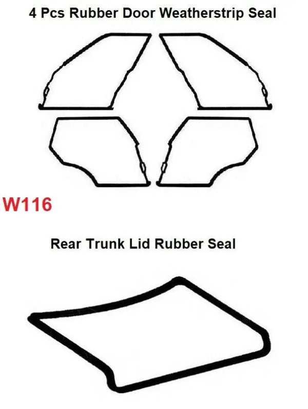 Mercedes Benz W116 - Door + Trunk Rubber Weatherstrip Seal Set 5 Pieces - Bazarry Auto