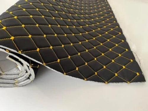 Black-yellow Diamond Stitch Embossed Fabric Lining Car Upholstery 165cmx100cm