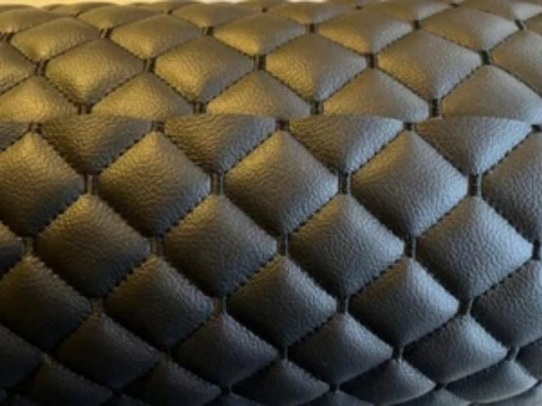 Leatherette Fabric Foam Quilted BLACK AND BLACK Car Seat Upholstery DIAMOND - Bazarry Auto