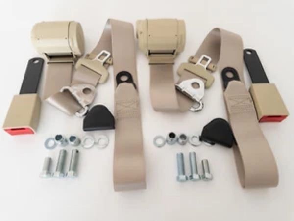 Automatic 3-point seat belt BEIGE Set for Mercedes R 107 SL - SLC, New Seatbelt - Bazarry Auto