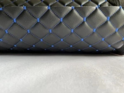 LEATHERETTE Fabric Foam Quilted BLACK AND BLUE Car Seat Upholstery