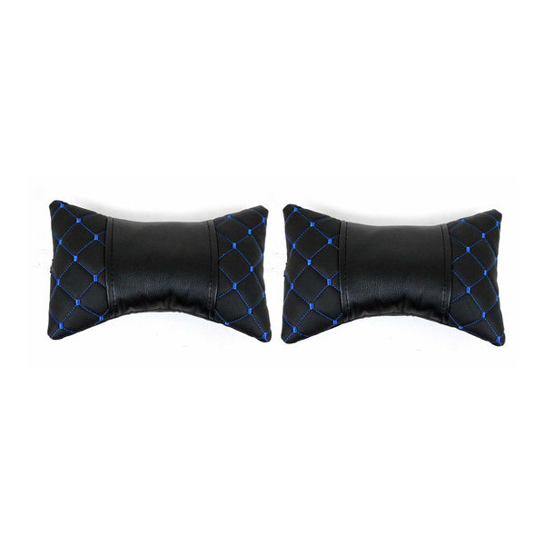 Car Seat Neck Pillow Support Padded Cushion Head Shoulder Rest Black Blue PU - Bazarry Auto