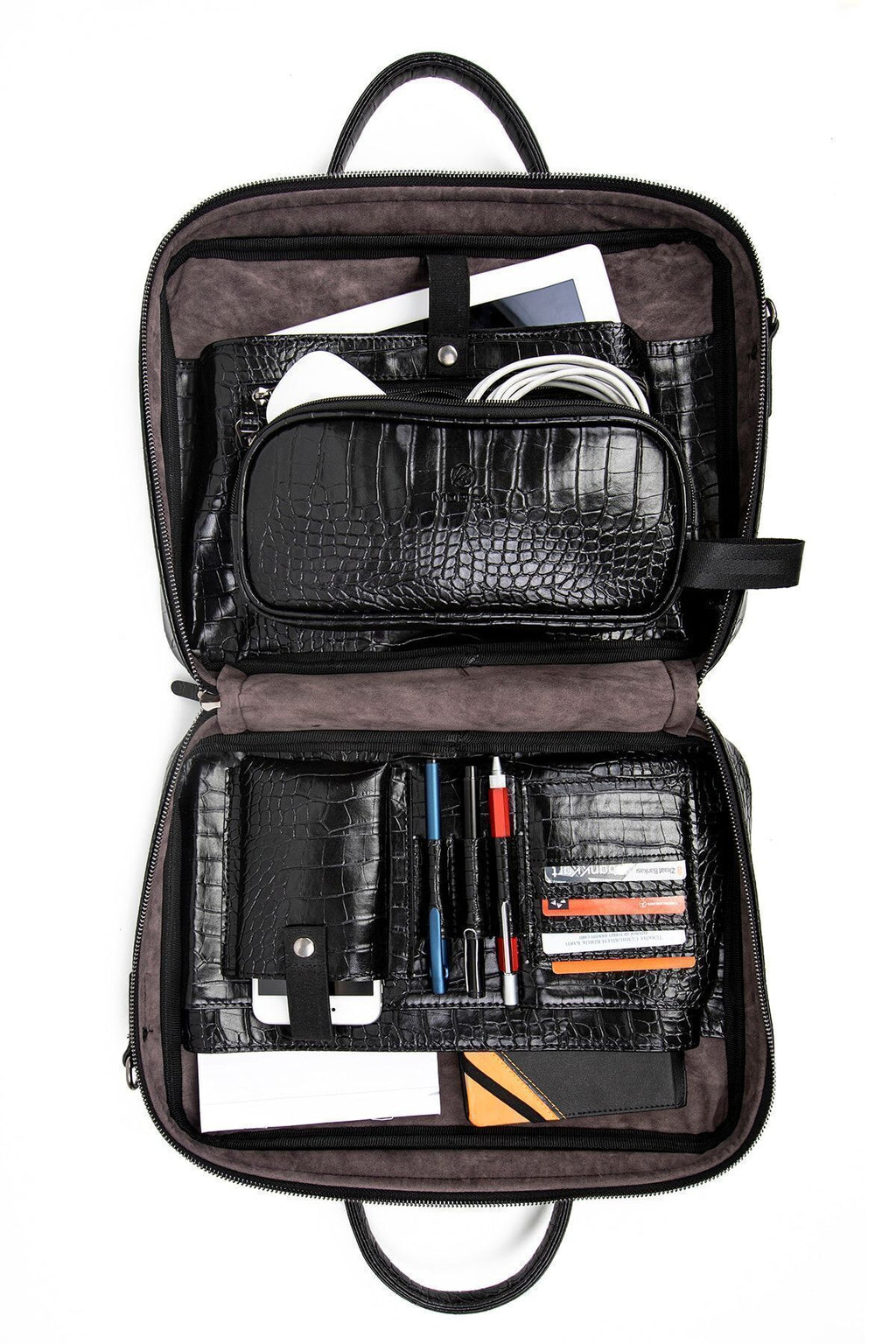 Siyah Kroko Desenli Macbook Organizer 13 ve 14 İnç Laptop Evrak Çantası
