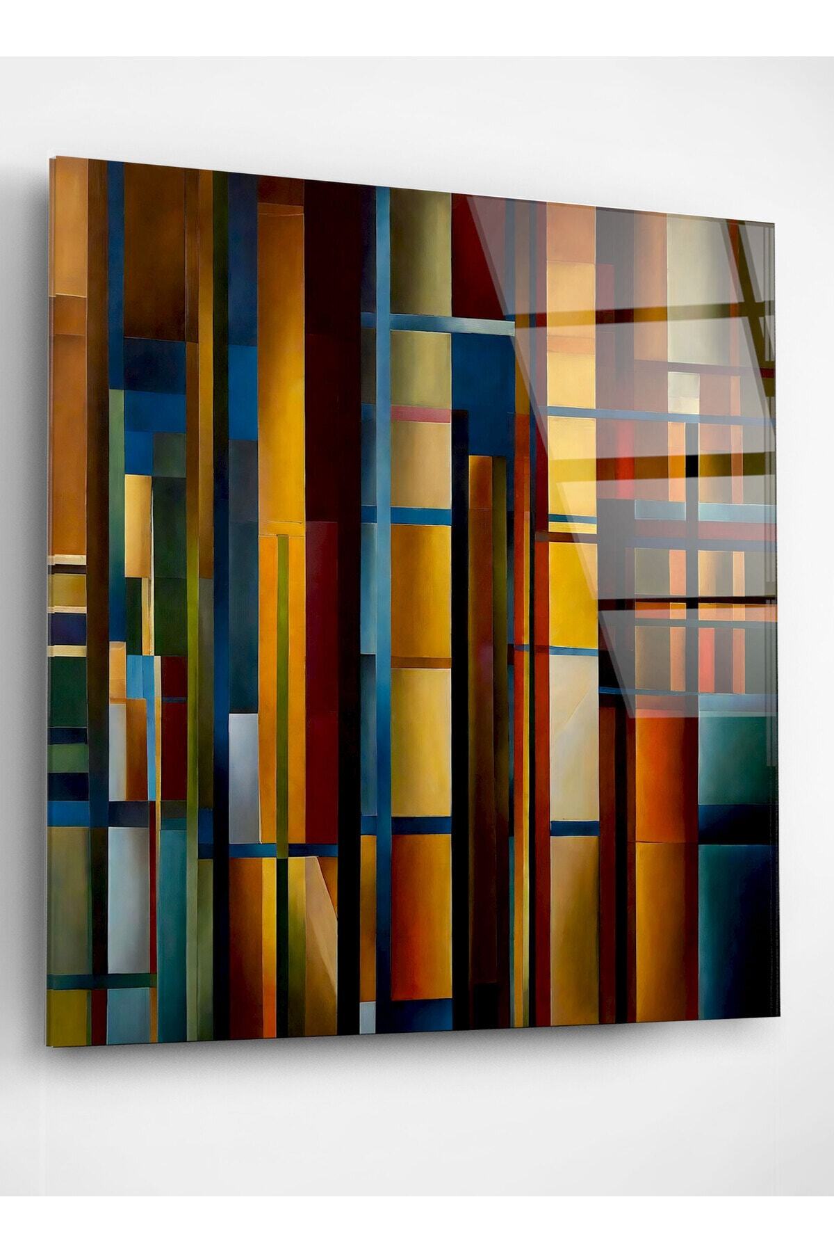 Dekoratif Cubism Art Dekoratif Cam Tablo (100 x 100)