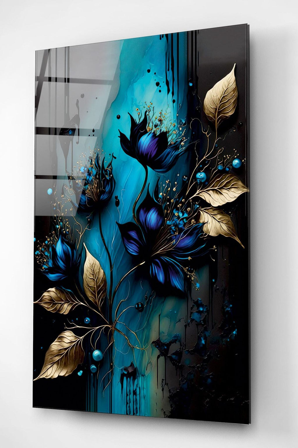 Abstract Flowers Cam Tablo, Dekoratif Cam Tablo