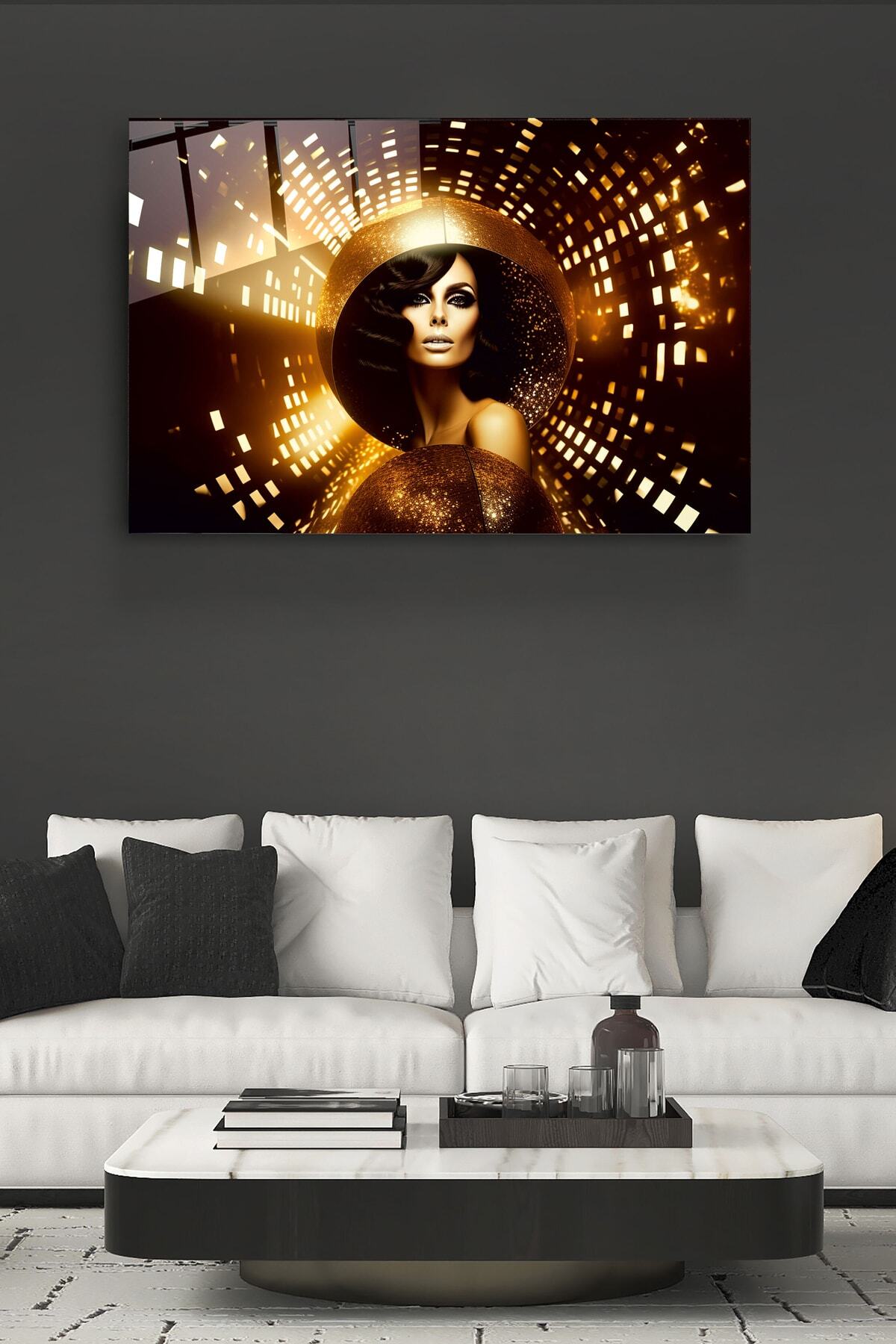 Gold Woman Cam Tablo, Dekoratif Cam Tablo
