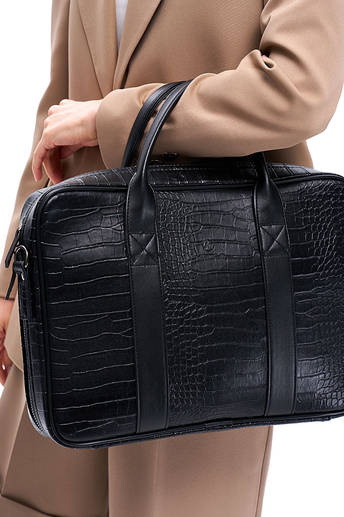 Siyah Kroko Desenli Macbook Organizer 13 ve 14 İnç Laptop Evrak Çantası