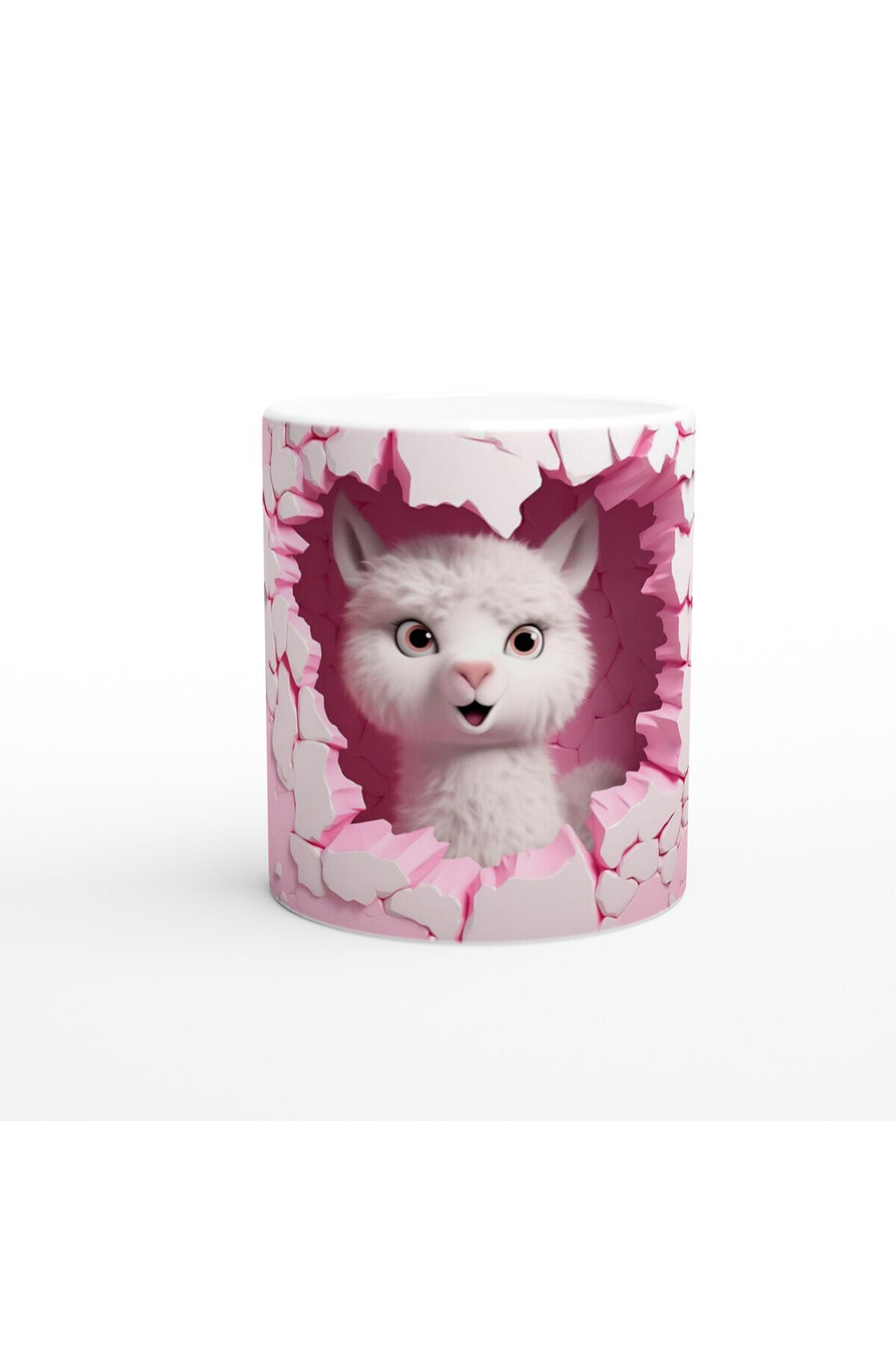 Pembe Duvarı Yırtan Sevimli Lama Temalı Baskılı Kupa Bardak