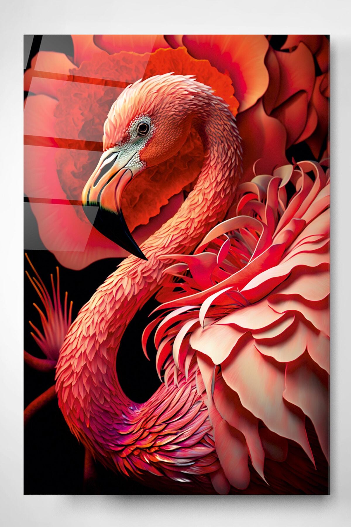 Flamingo Cam Tablo, Dekoratif Cam Tablo (70 x 105)