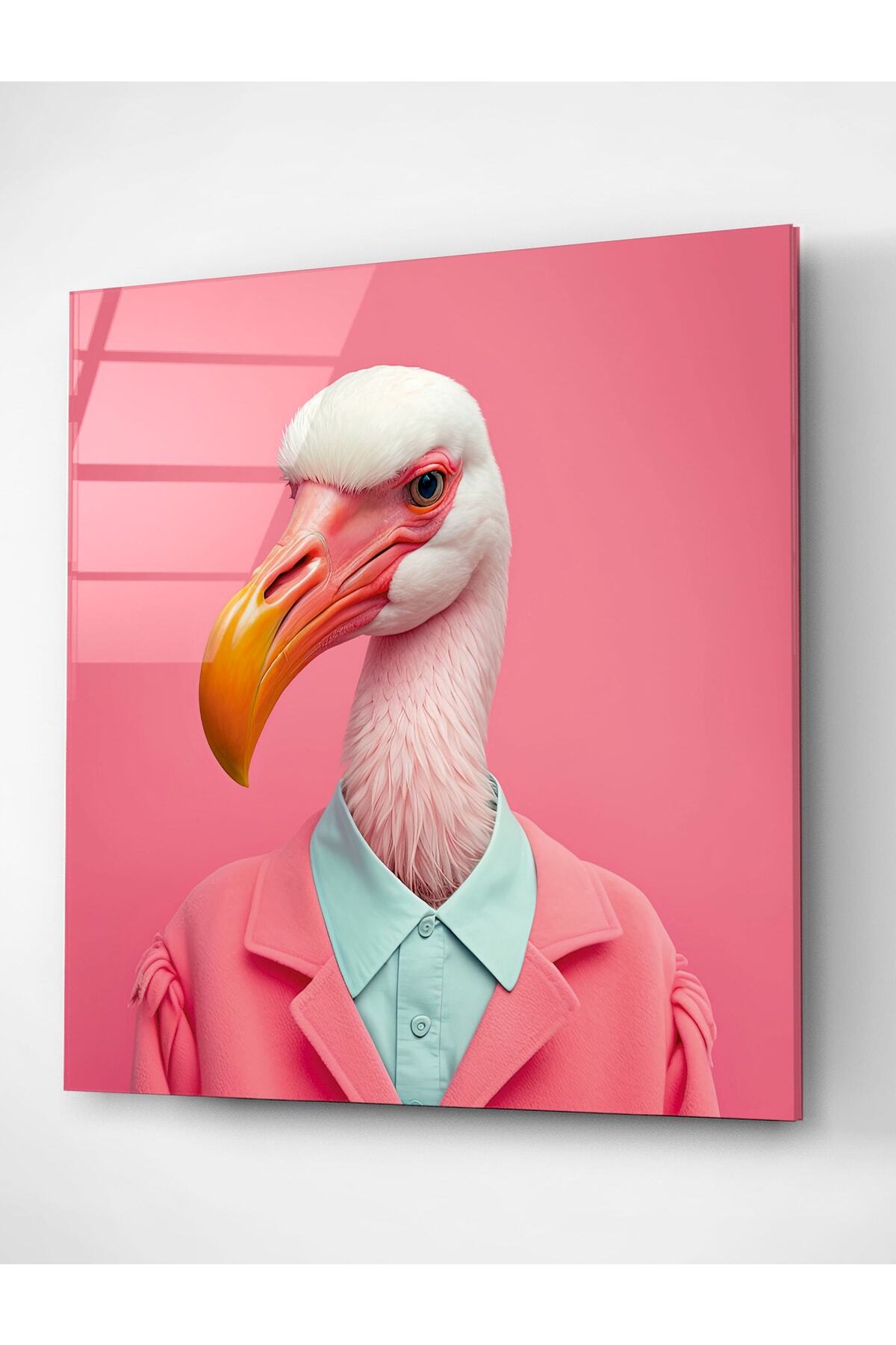 Flamingo Portre Cam Tablo, Dekoratif Cam Tablo