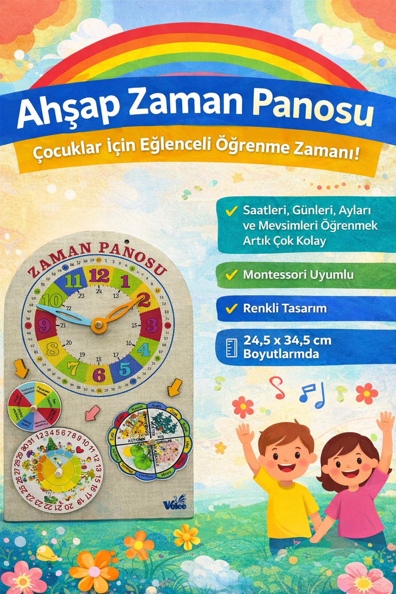 Zamanı Öğreniyorum Eğitim Seti Saati Öğreniyorum Ayları Öğreniyorum Eğitici Set + MES Akademi Eğitim Seti Hediye!