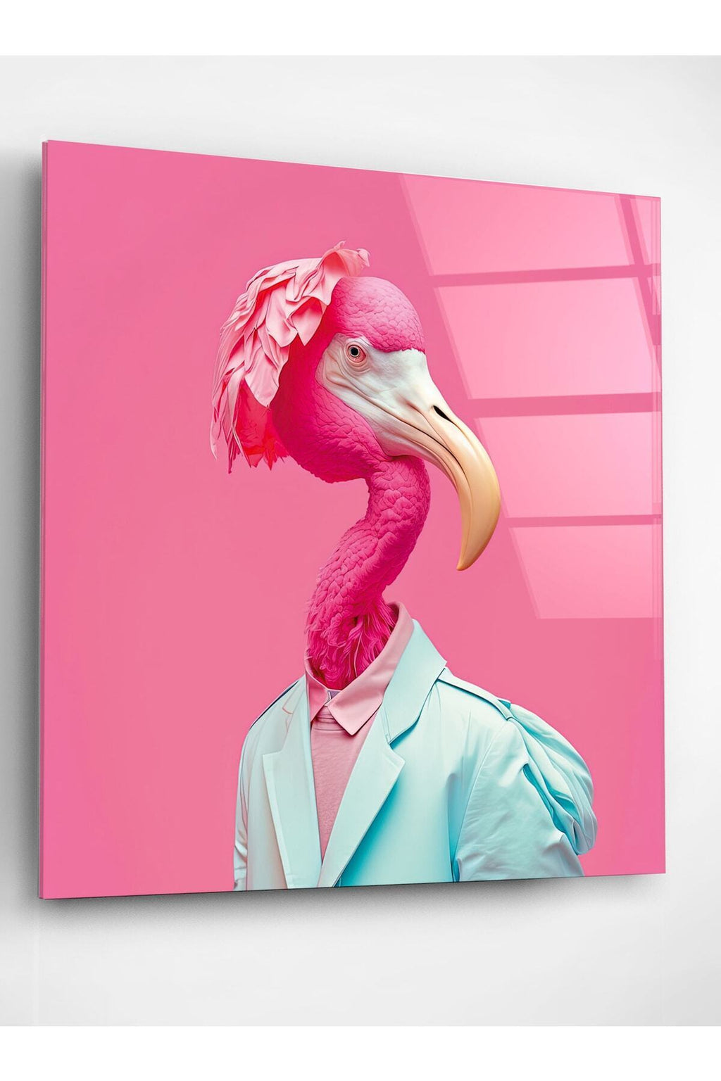 Flamingo Portre Cam Tablo, Dekoratif Cam Tablo (70 x 70)