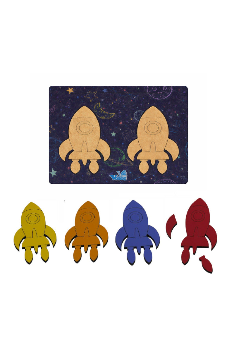 Çılgın Roketler2, Ahşap Eşleştirme Oyunu, Eğitici Okul Öncesi Puzzle Seti + MES Akademi Eğitim Seti Hediye!