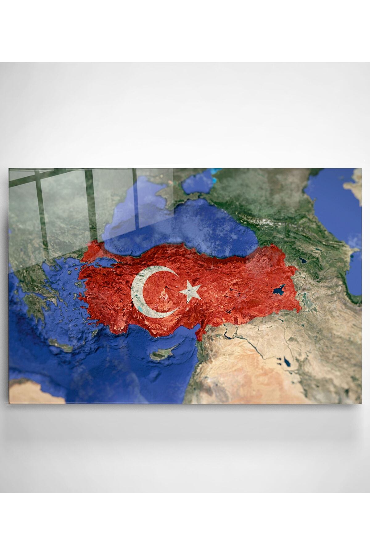 Türk Bayrağı Cam Tablo, Dekoratif Cam Tablo (60 x 90)