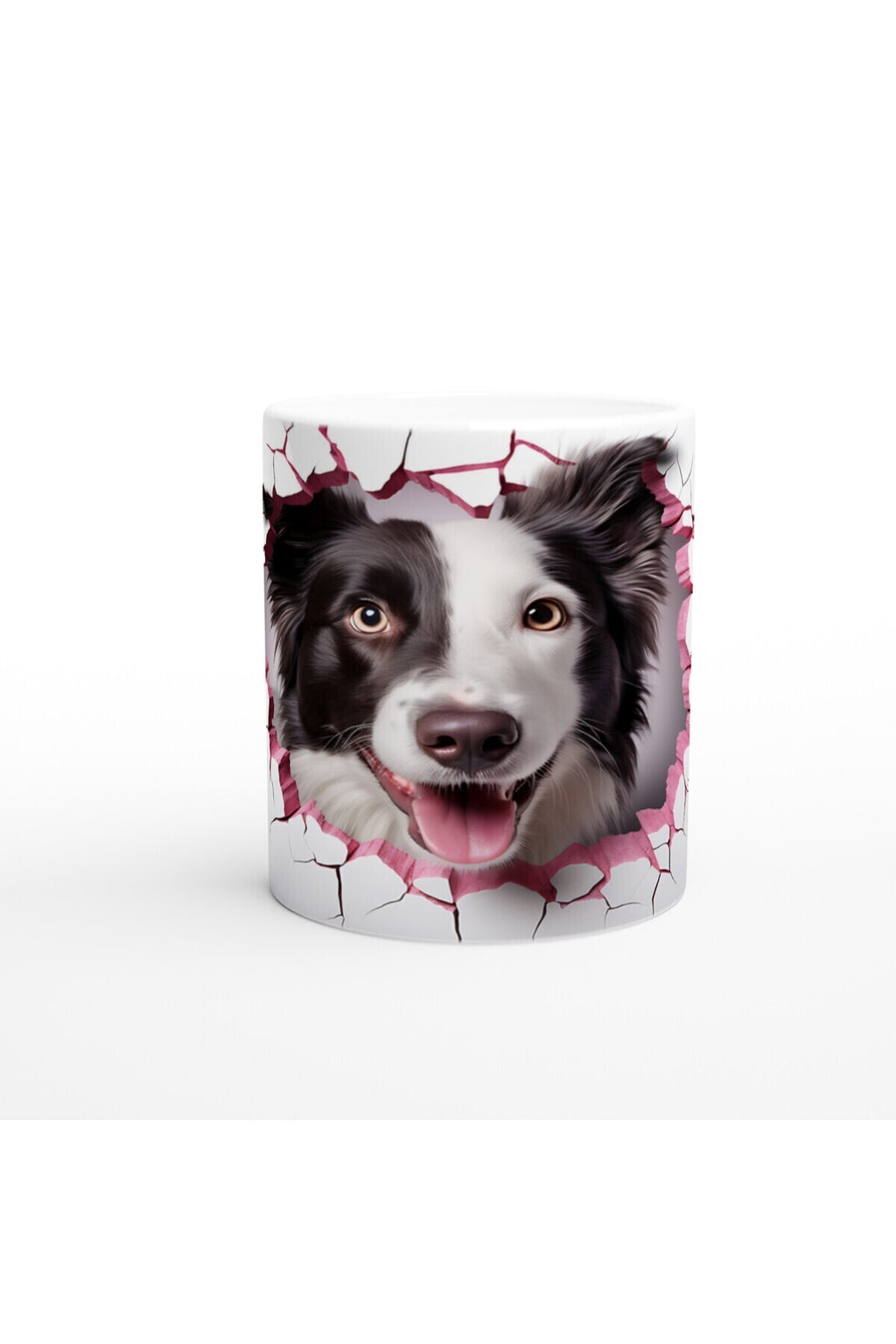 Çatlak Duvardan Bakan Border Collie Temalı Baskılı Kupa Bardak