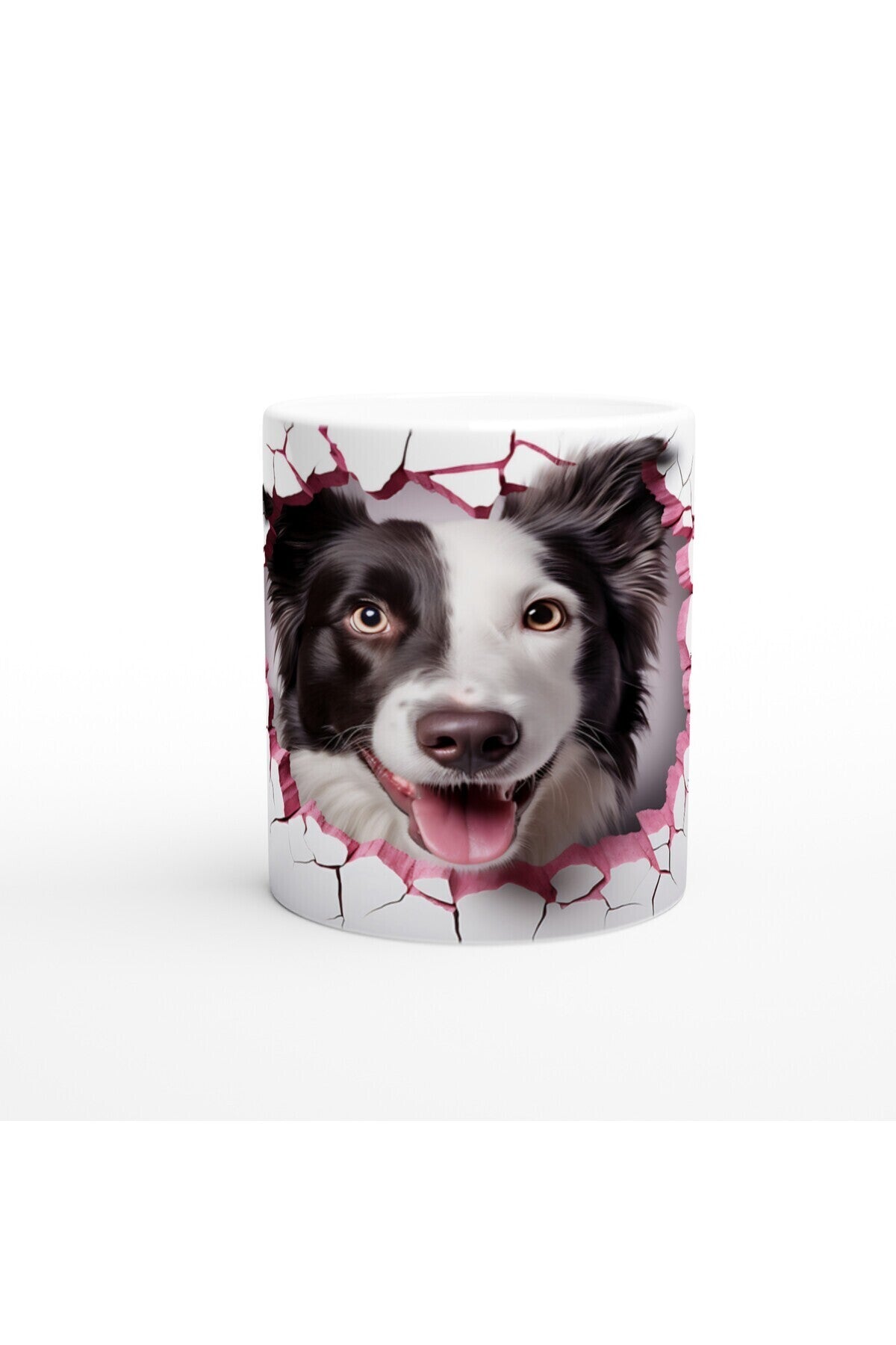 Çatlak Duvardan Bakan Border Collie Temalı Baskılı Kupa Bardak