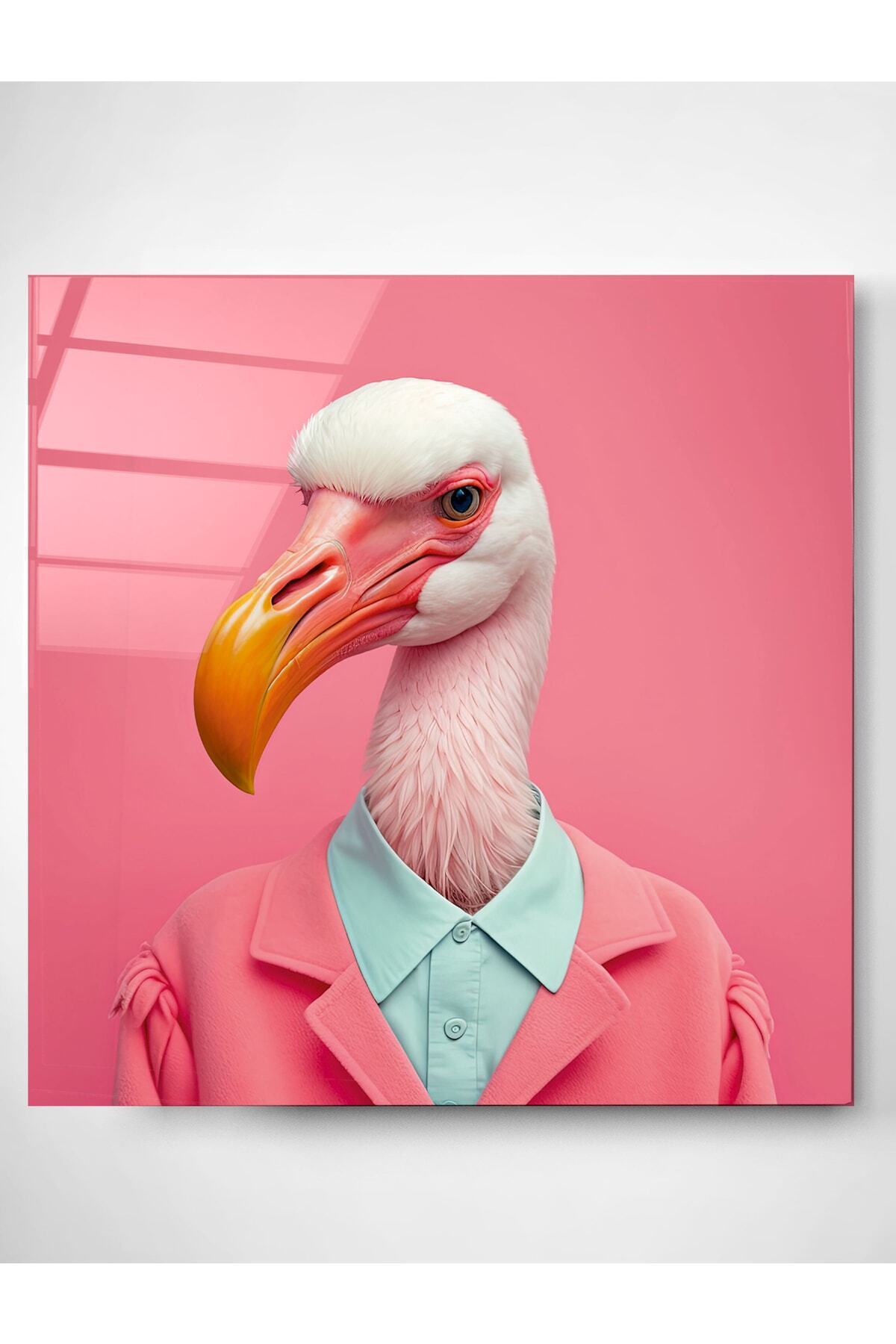 Flamingo Portre Cam Tablo, Dekoratif Cam Tablo
