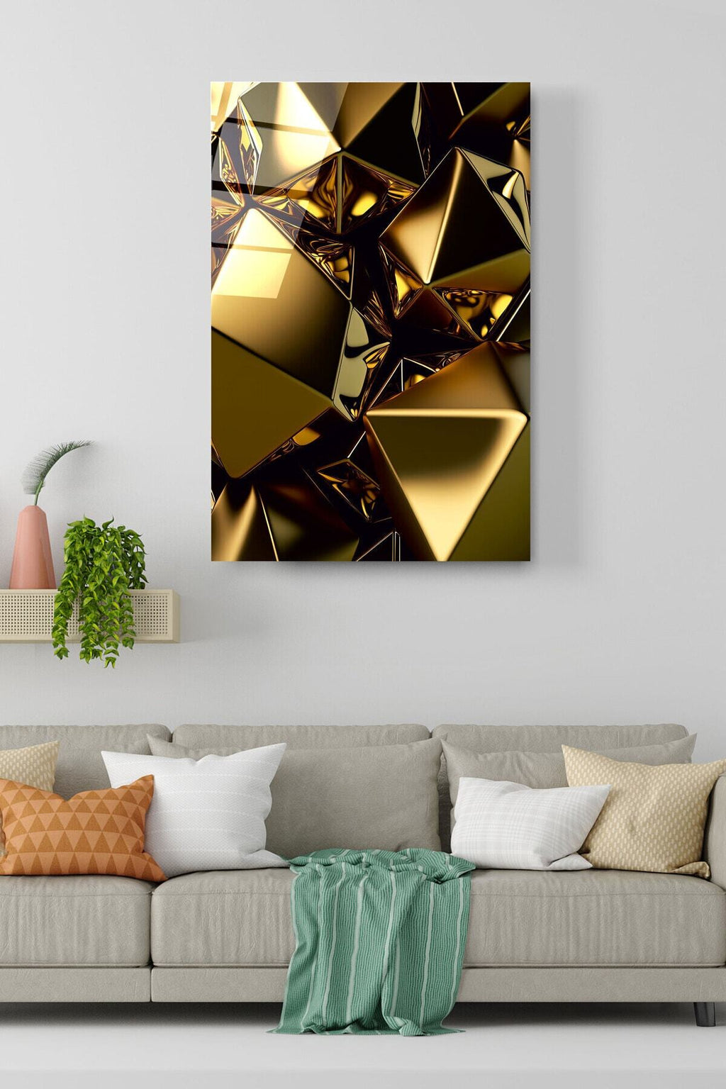 Gold Soyut Cam Tablo, Dekoratif Cam Tablo