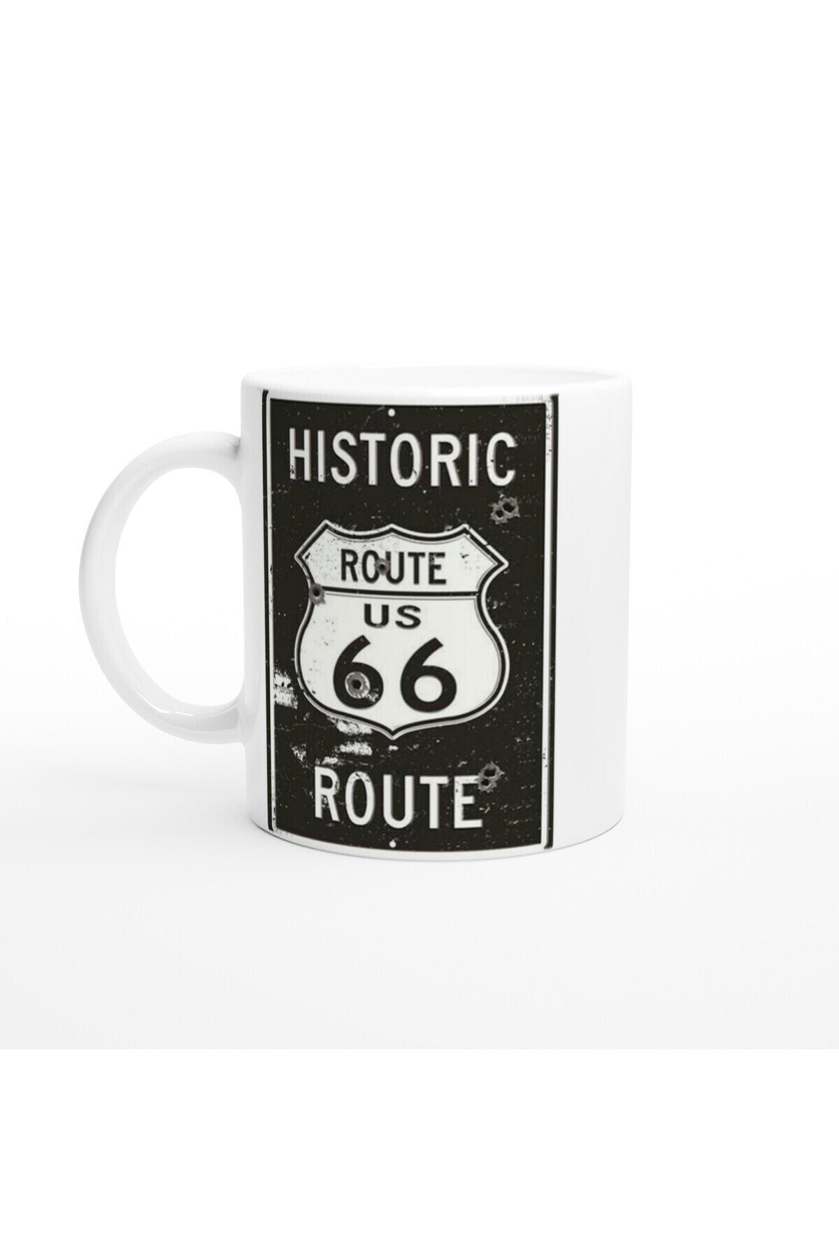 Route 66 Kurşun İzli Retro Metal Levha Temalı Kupa Bardak