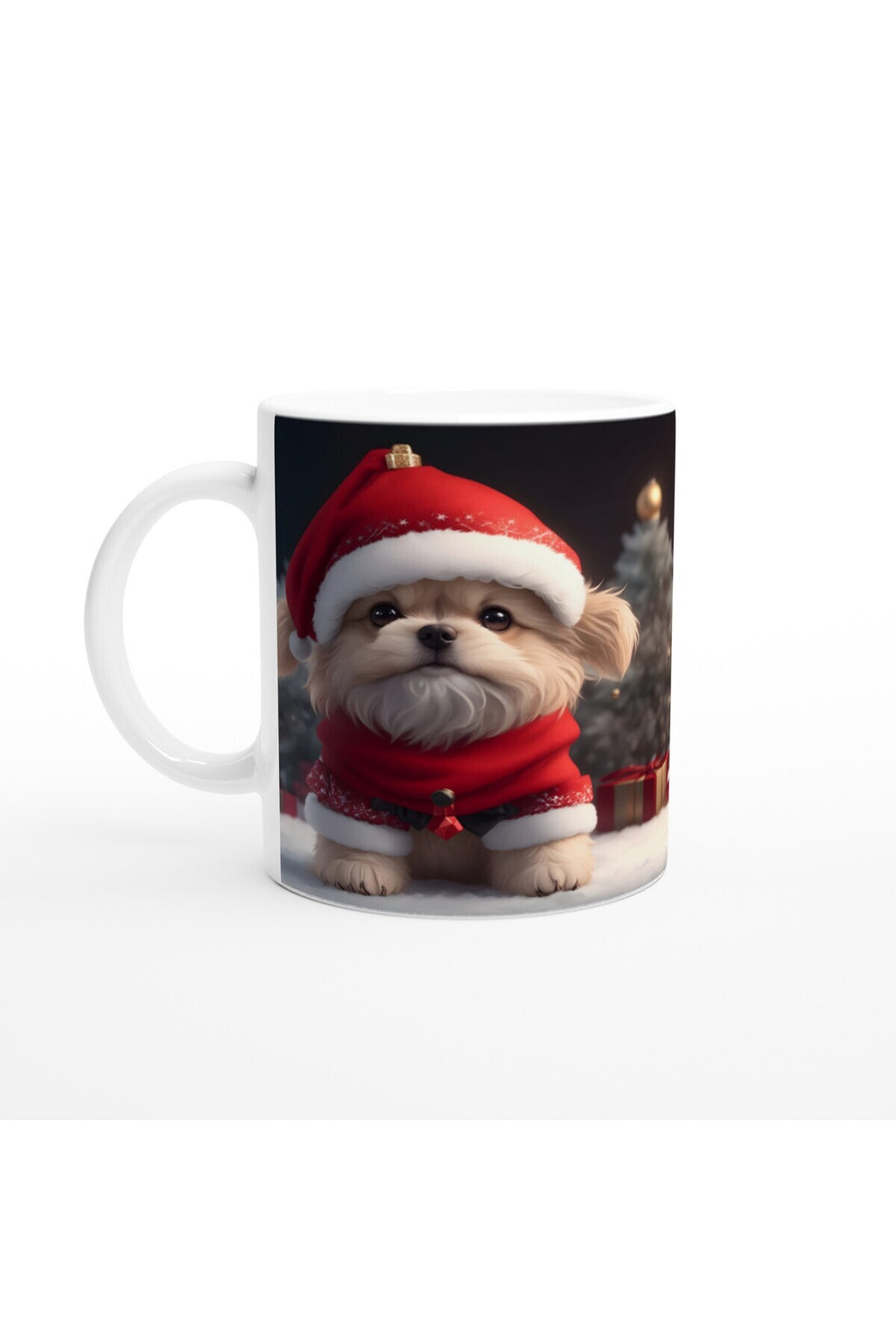 Kırmızı Şapkalı Mini Noel Köpeği Baskılı Kupa Bardak