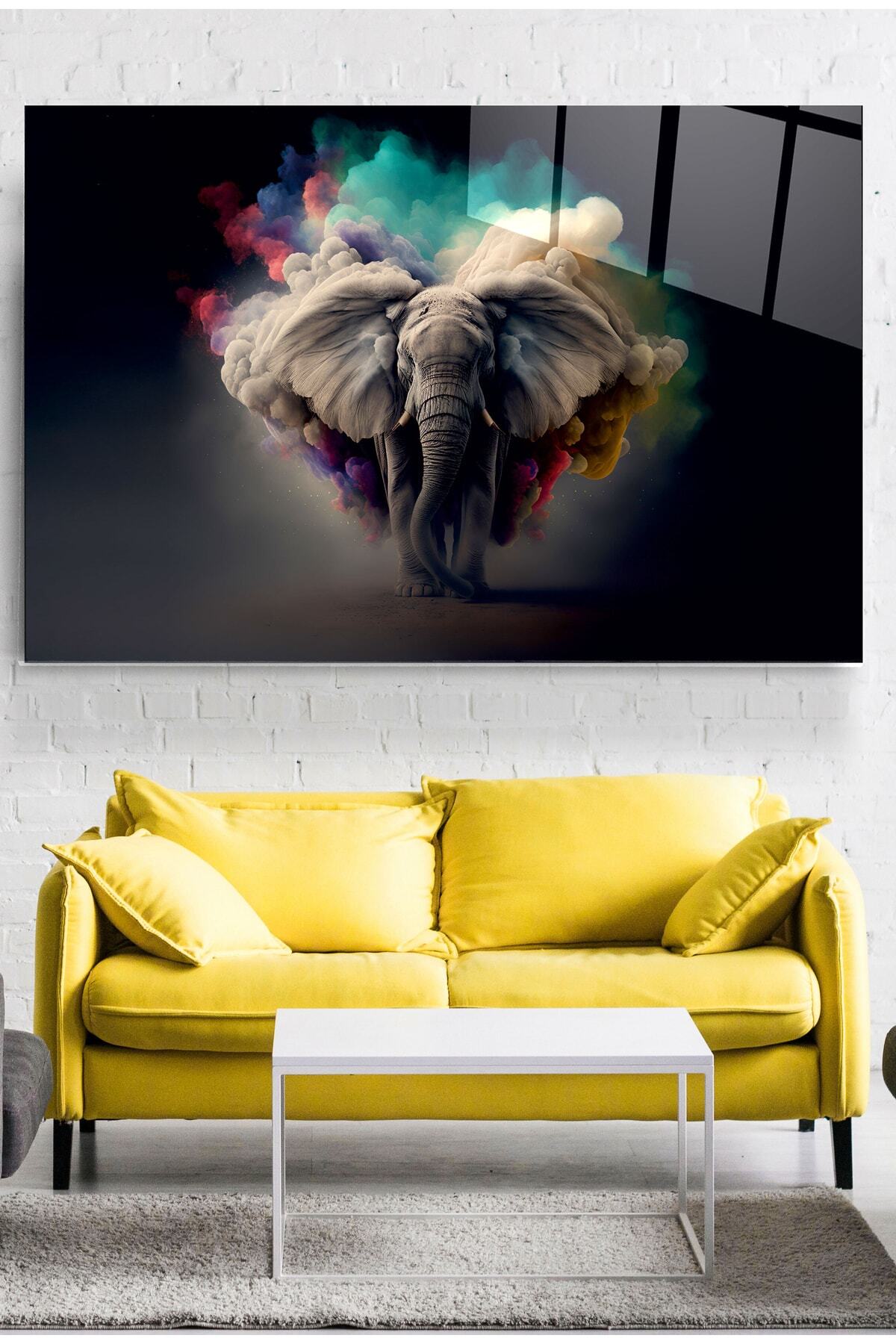 Dekoratif Colorful Elephant Dekoratif Cam Tablo