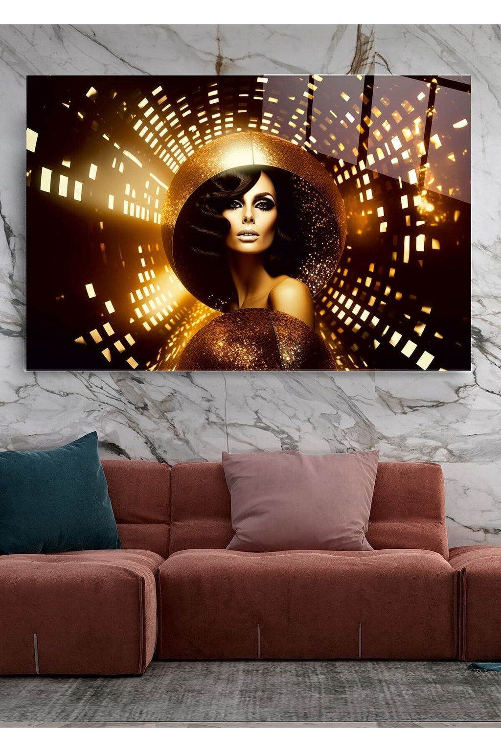 Gold Woman Cam Tablo, Dekoratif Cam Tablo