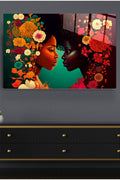 Woman Flower Cam Tablo, Dekoratif Cam Tablo