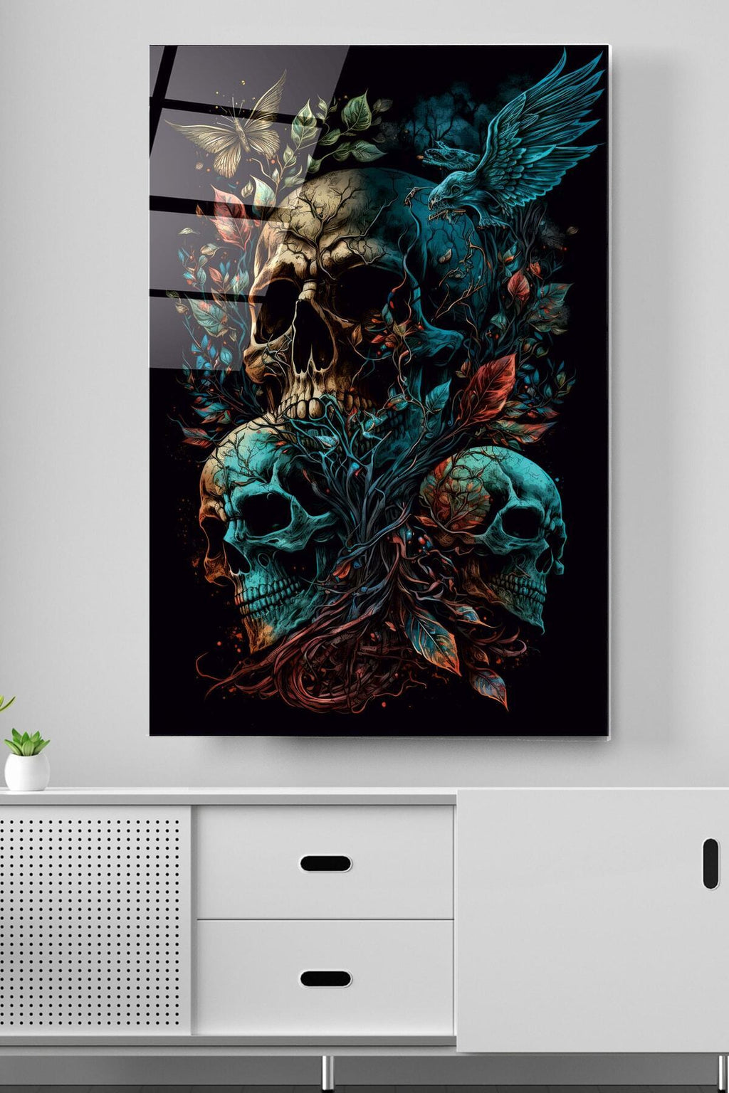 Skulls Cam Tablo, Dekoratif Cam Tablo (30 x 50)