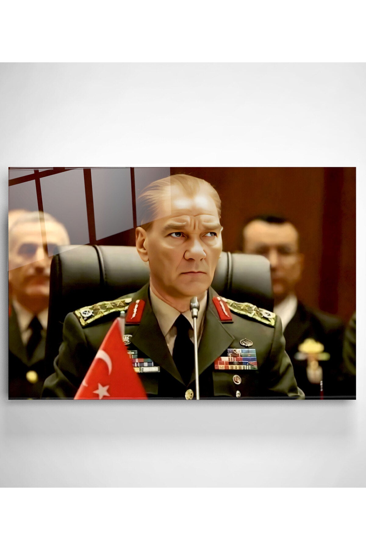 Atatürk Portresi - Yapay Zeka Tasarımlı Cam Tablo, Dekoratif Cam Tablo (50 x 70)