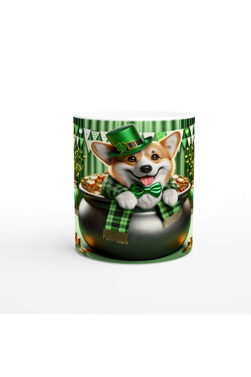 St. Patrick Şapkasıyla Gülümseyen Corgi Temalı Baskılı Kupa Bardak