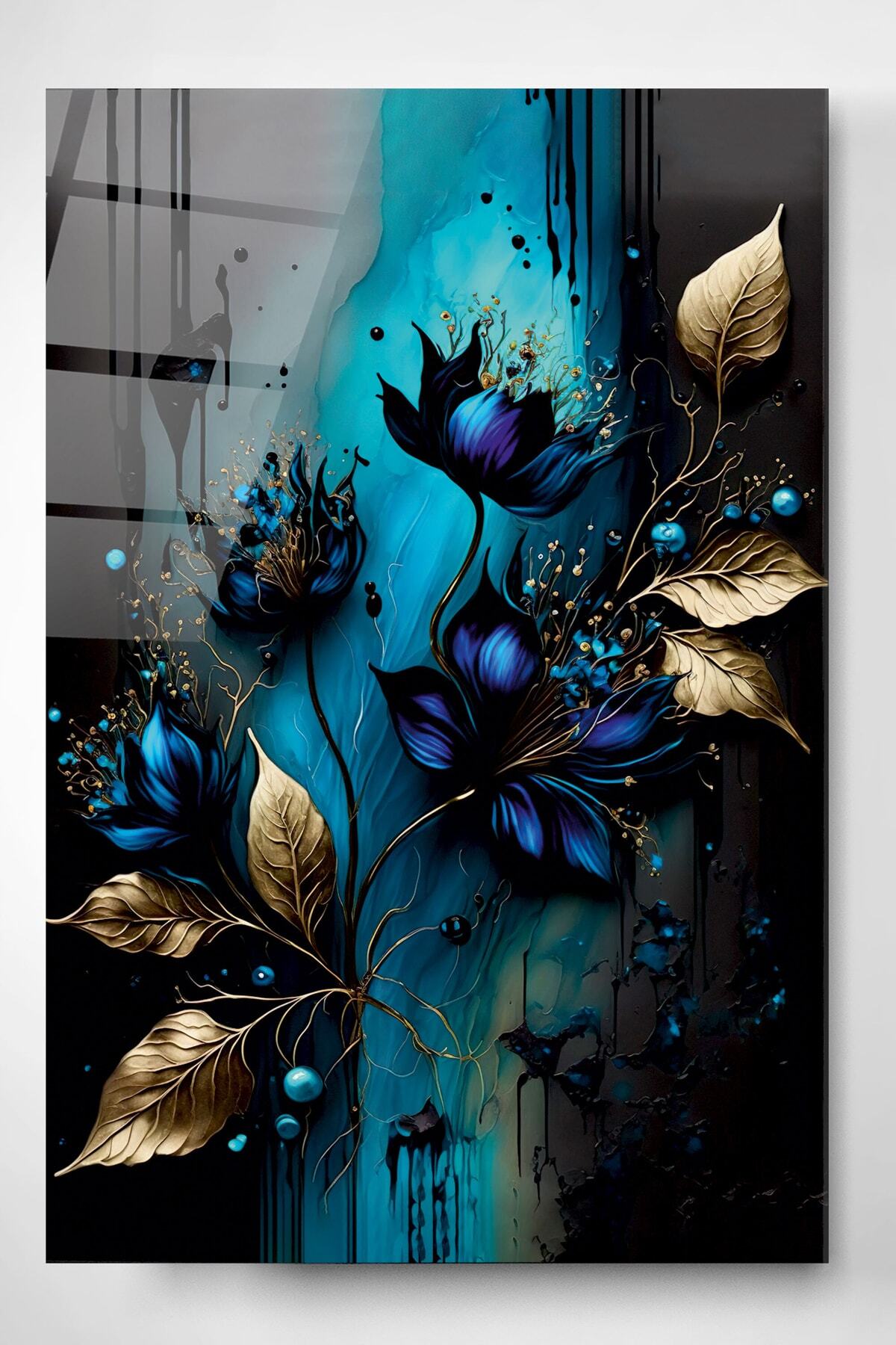 Abstract Flowers Cam Tablo, Dekoratif Cam Tablo