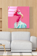 Flamingo Portre Cam Tablo, Dekoratif Cam Tablo (50 x 50)
