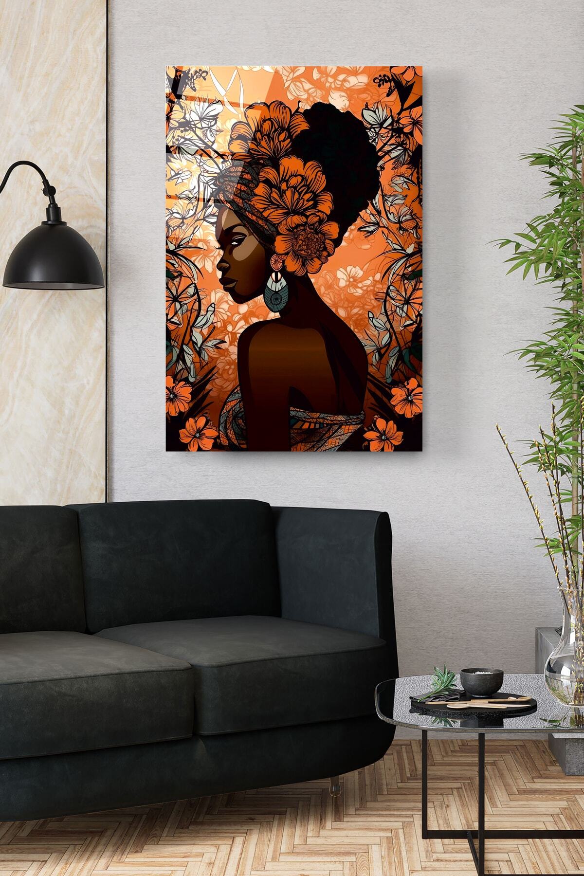 Dekoratif Afrikalı Kadın Dekoratif Cam Tablo