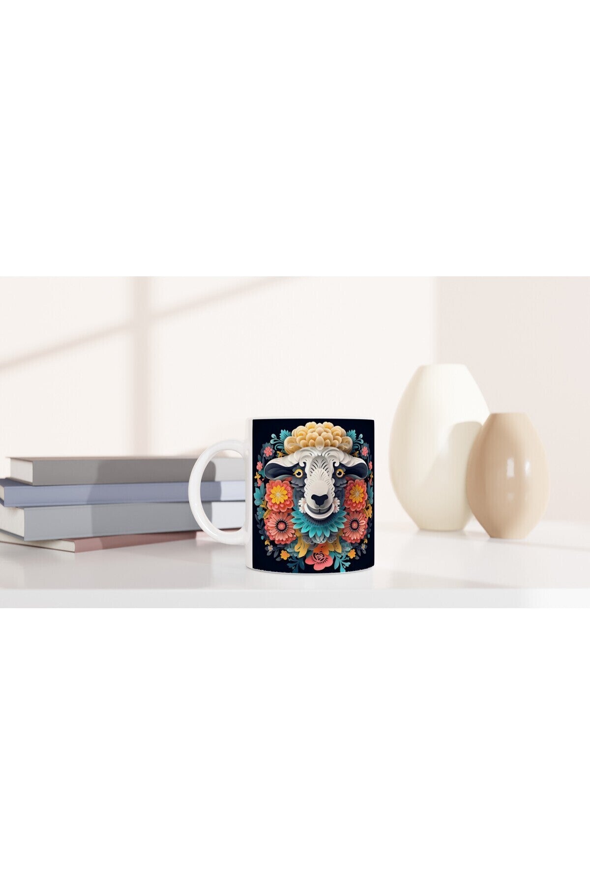Çiçekli Neşeli Koyun Kupa Bardak