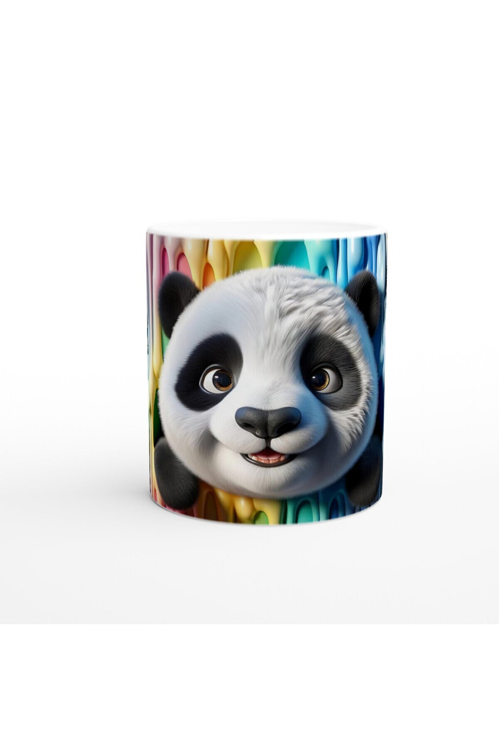 Renkli Damlaların Arasından Bakan Sevimli Panda Temalı Baskılı Kupa Bardak