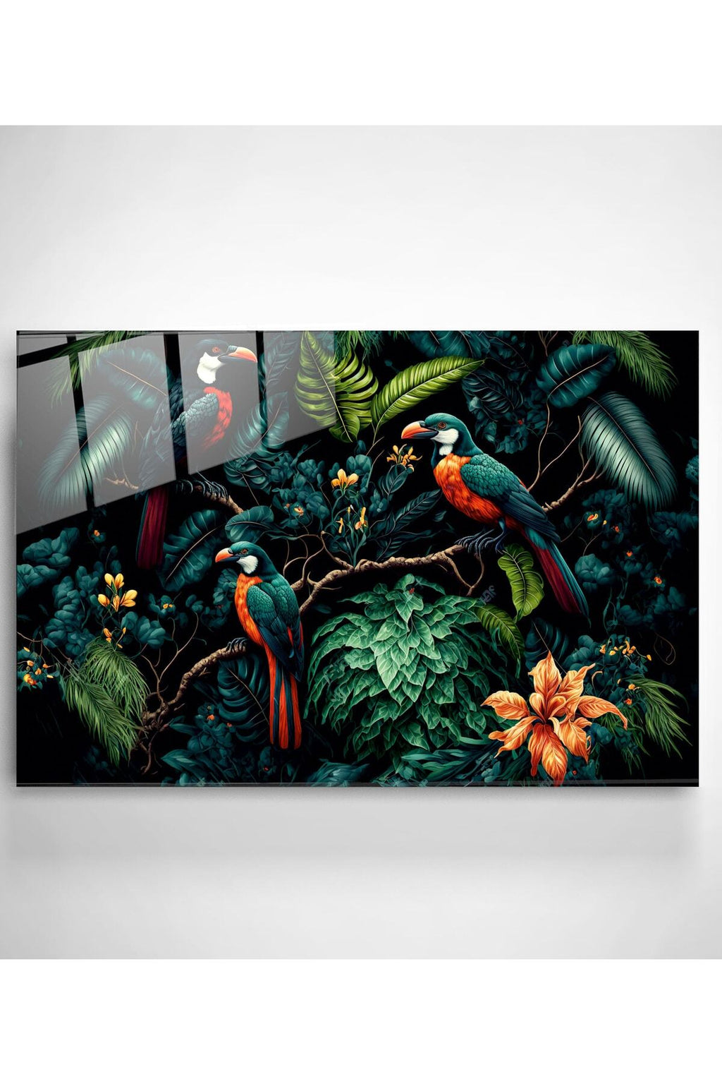 Green Birds Cam Tablo, Dekoratif Cam Tablo (60 x 90)