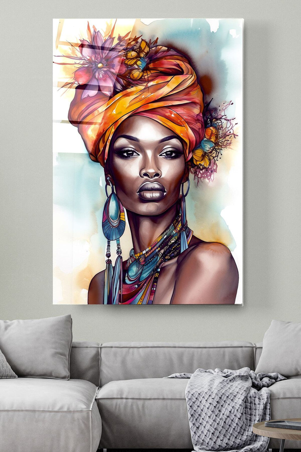 Dekoratif Afrikalı Kadın Dekoratif Cam Tablo (60 x 90)