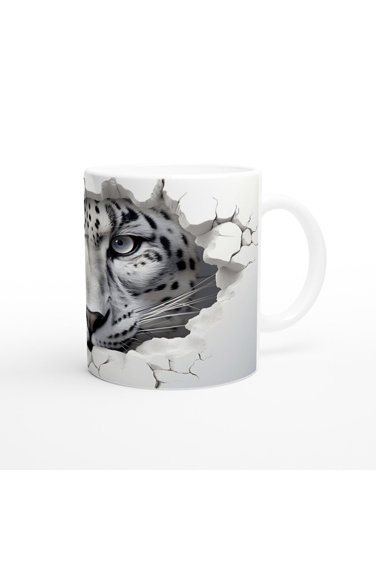 Buz Gibi Bakışlı Kar Leoparı Desenli Baskılı Kupa Bardak