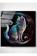 Neon Kedi Cam Tablo, Dekoratif Cam Tablo