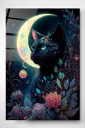 Moon And Cat Cam Tablo, Dekoratif Cam Tablo