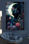 Moon And Cat Cam Tablo, Dekoratif Cam Tablo