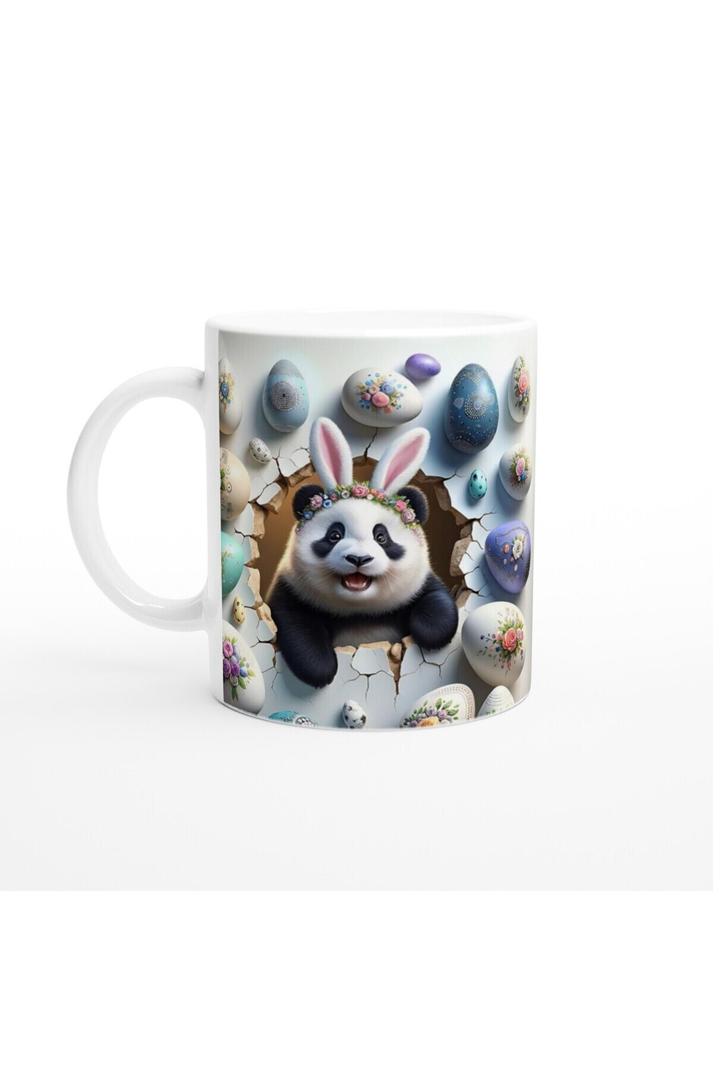 Tavşan Kulaklı Çiçek Taçlı Panda Temalı Baskılı Kupa Bardak