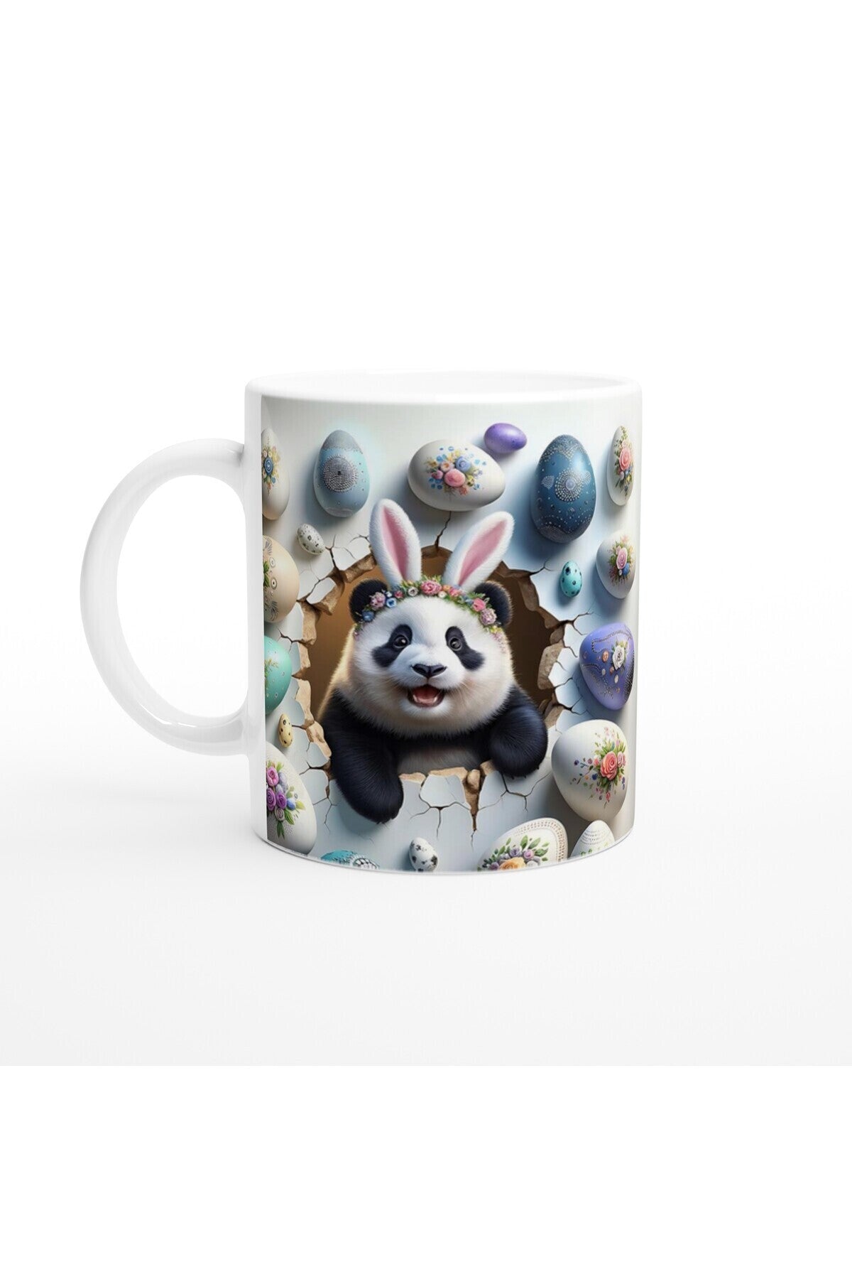 Tavşan Kulaklı Çiçek Taçlı Panda Temalı Baskılı Kupa Bardak
